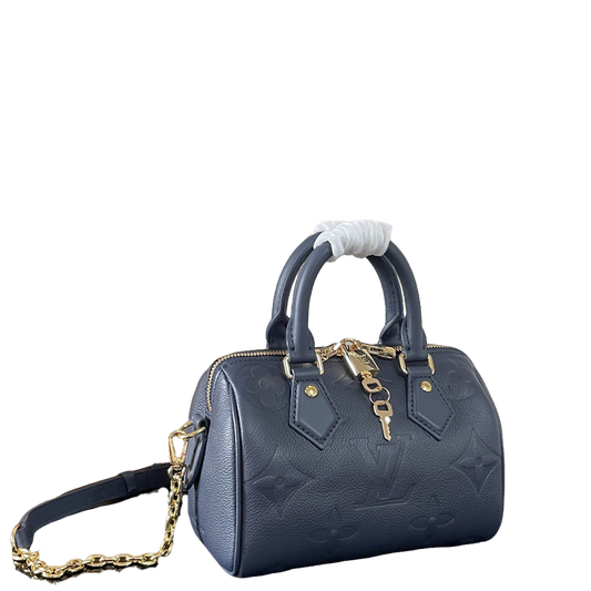 Elegant Louis Vuitton Speedy Bandoulière Bag In Navy Embossed Leather For Luxury Lovers
