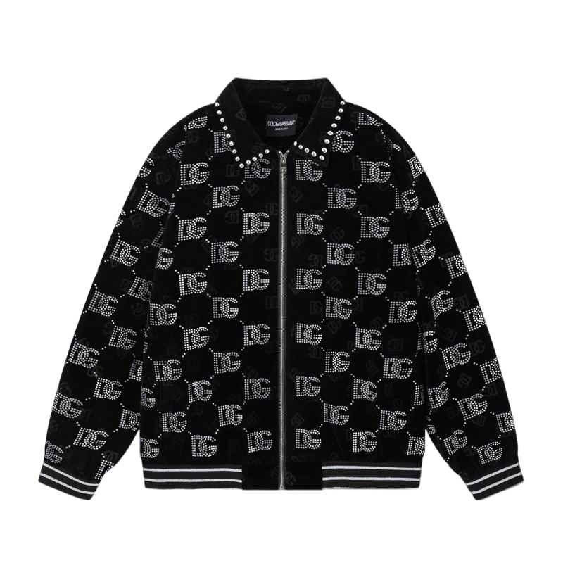 Dolce Gabbana Crystal Monogram Black Jacket With Studded Collar