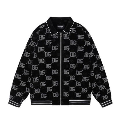 Dolce Gabbana Crystal Monogram Black Jacket With Studded Collar