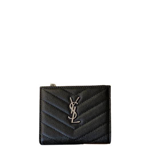 YSL Black Quilted Leather Wallet with Silver Logo for Elegant Style 575974