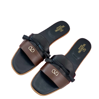 Valentino - Inspired Women's Flat Slides With Bow Detail