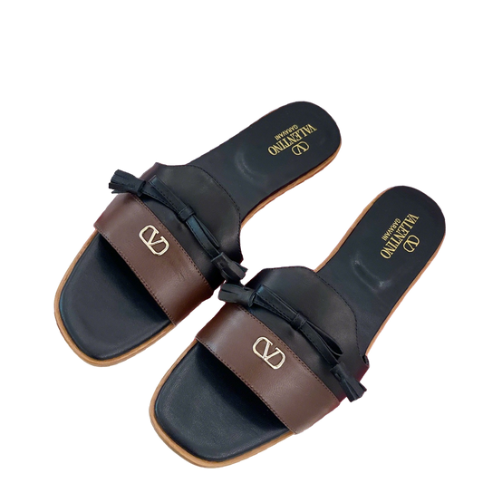 Valentino - Inspired Women's Flat Slides With Bow Detail