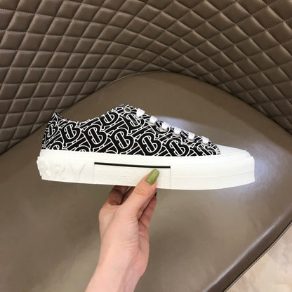 Burberry Unisex Black White Monogram Canvas Sneakers Fashionable Versatile Footwear For Men And Women With Signature Logo Design