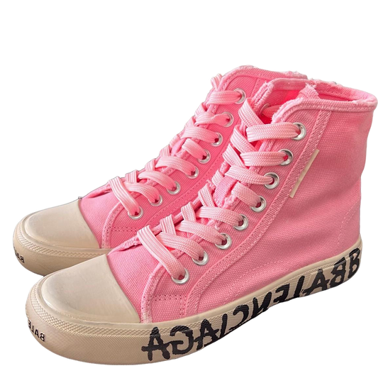 Balenciaga Pink High-Top Canvas Sneakers with Brand Logo Sole for Luxury Street Style