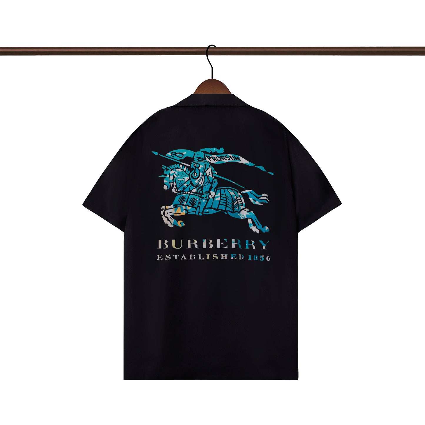 Burberry Black Short - Sleeve Shirt With Equestrian Knight Emblem Design