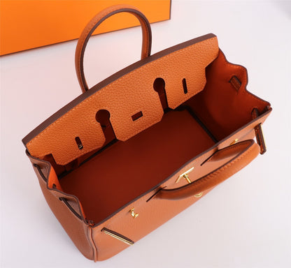 Classic Orange Hermes Birkin Handbag With Gold Hardware 5535