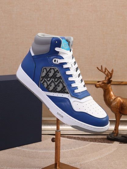 Dior Men's High Top Sneakers with Oblique Pattern and Adjustable Strap