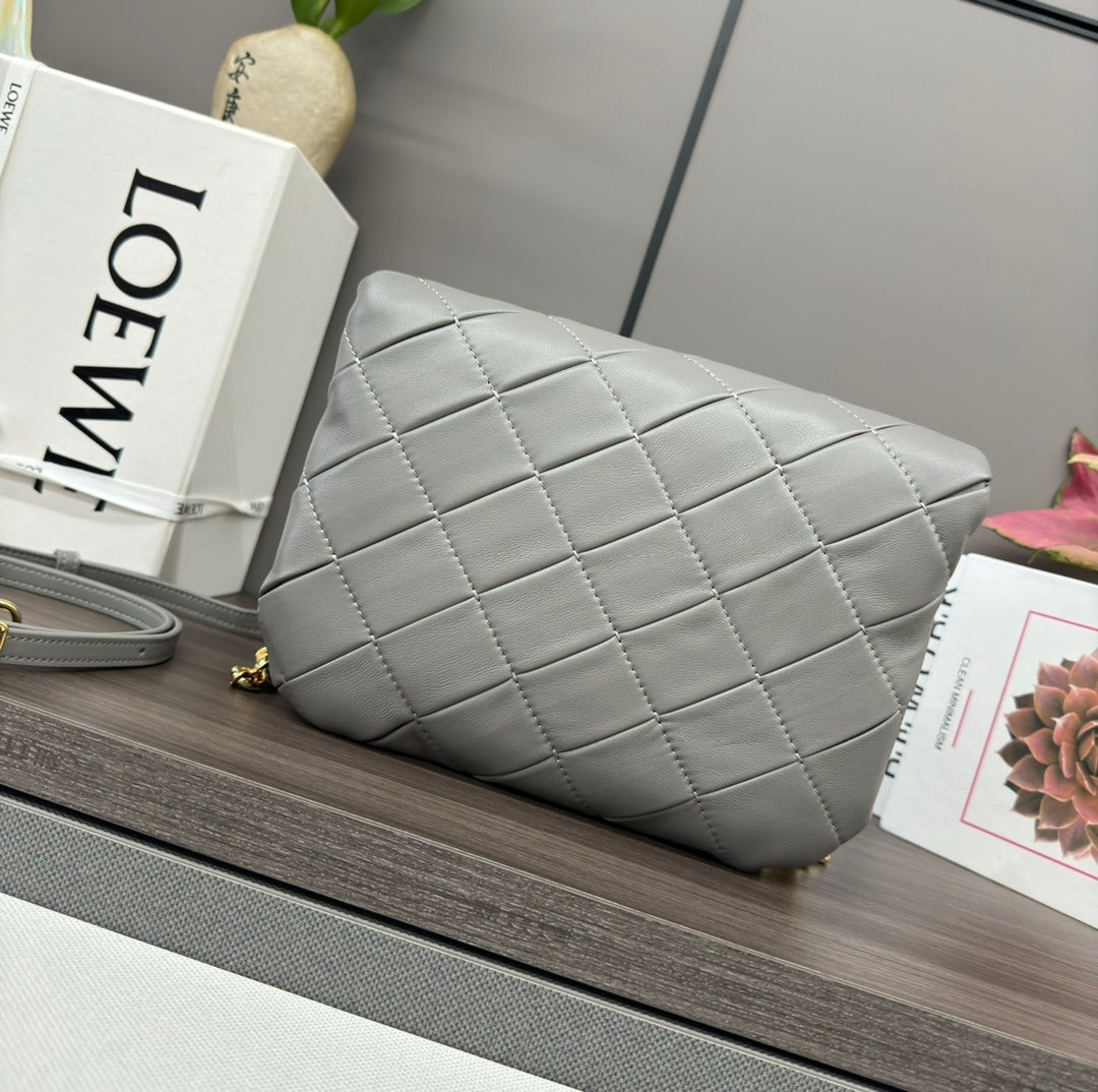 Loewe Puffer Goya Gray/Green Quilted Leather Crossbody Bag With Gold Accents 062466