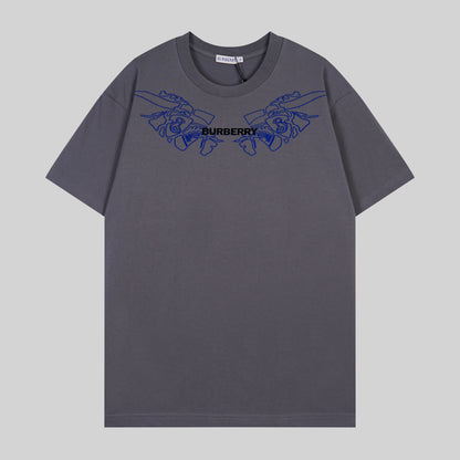 Burberry White/Black/Gray T - Shirt With Blue Equestrian Knight Graphic And Brand Logo