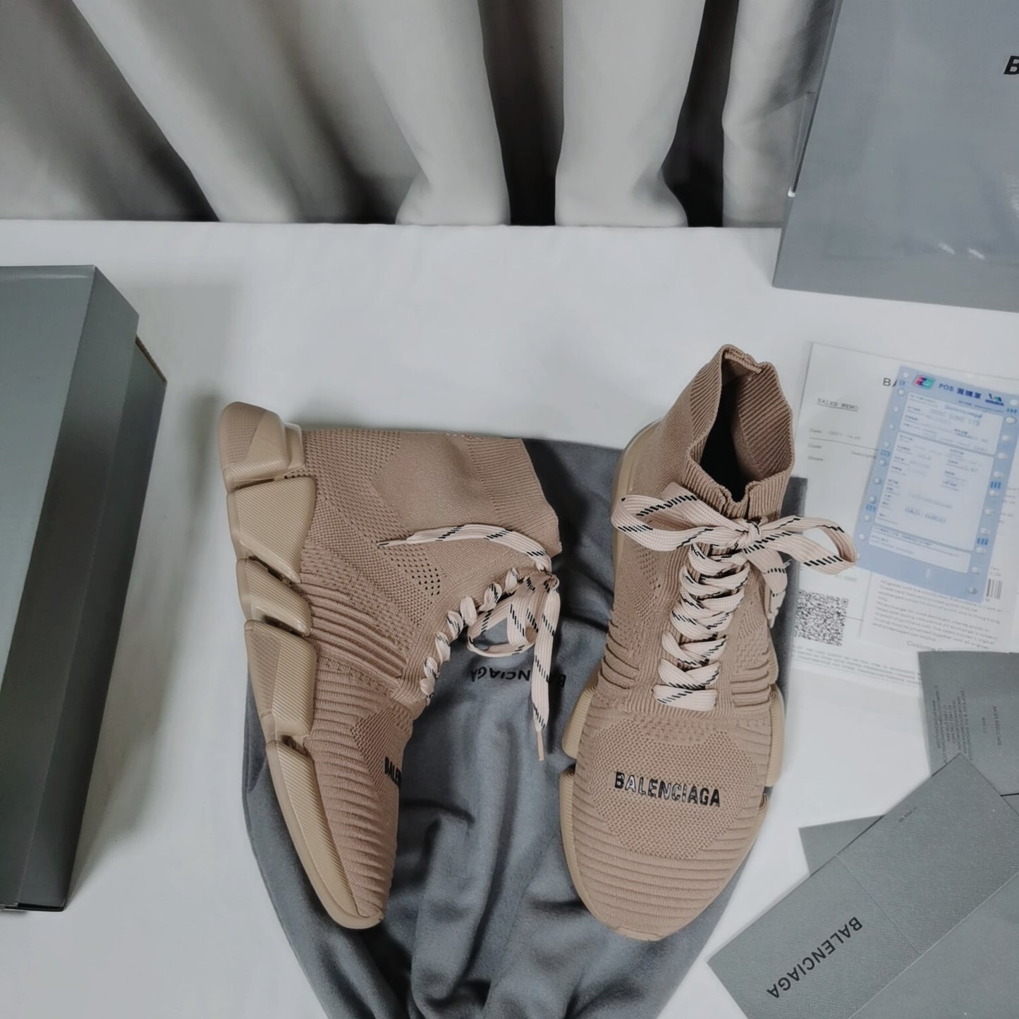 Balenciaga Unisex Beige Lace-up Sock Sneakers Stylish Footwear for Fashion-conscious Men and Women