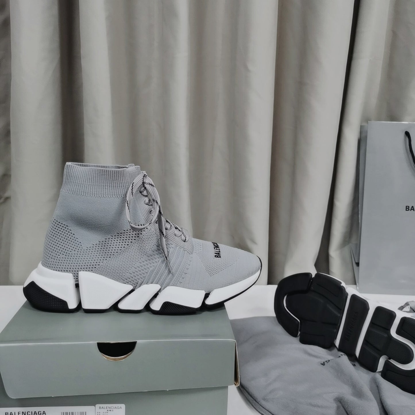 Balenciaga Unisex Grey Lace-up Sock Sneakers Fashionable Choice for Men and Women