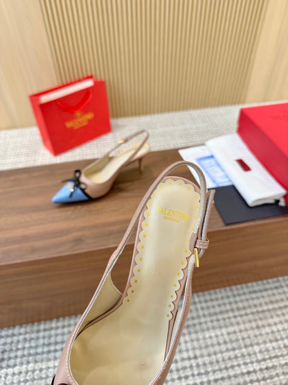 Valentino Women's Pointed Toe Bow High Heels Luxury Patent Leather Pumps