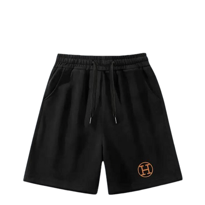 Hermès Men's Black Drawstring Shorts with Orange H Logo