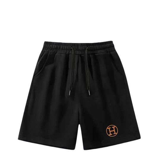 Hermès Men's Black Drawstring Shorts with Orange H Logo