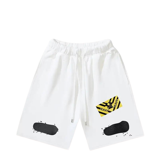 Off - White Men's White Drawstring Shorts with Bold Graphic Prints