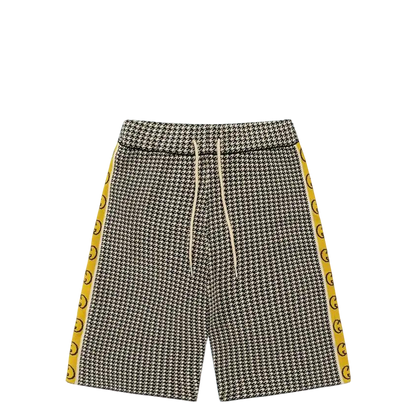 Gucci Men's Houndstooth Shorts with Yellow Logo Tape Details