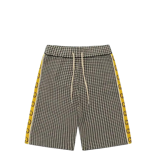 Gucci Men's Houndstooth Shorts with Yellow Logo Tape Details