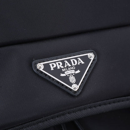 Prada Black Nylon Backpack With Multiple Pockets And Signature Logo 2VZ019