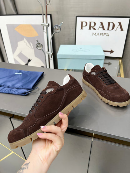 Prada Unisex Sneakers Triangle Logo Suede Luxury Sneakers