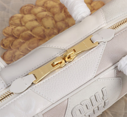 Miu Miu Beige Patchwork Leather Top - Handle Bag With Logo 5bb148