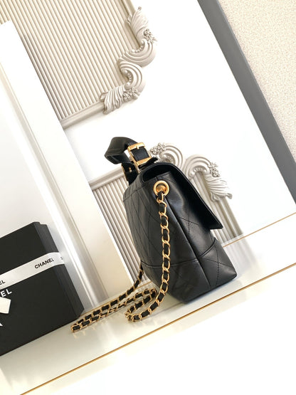 Chanel hobo Black Quilted Leather Handbag With Gold CC Logo And Chain Strap 5637