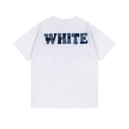 Off White White/Black T - Shirt With Distressed Blue "OFF" Logo On Chest