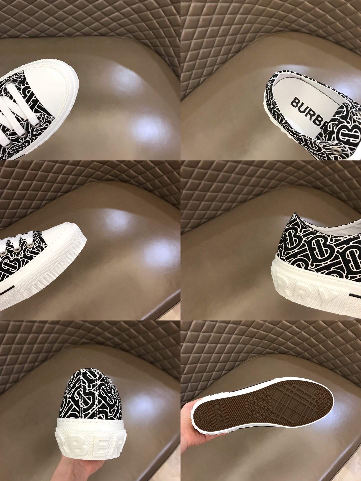 Burberry Unisex Black White Monogram Canvas Sneakers Fashionable Versatile Footwear For Men And Women With Signature Logo Design