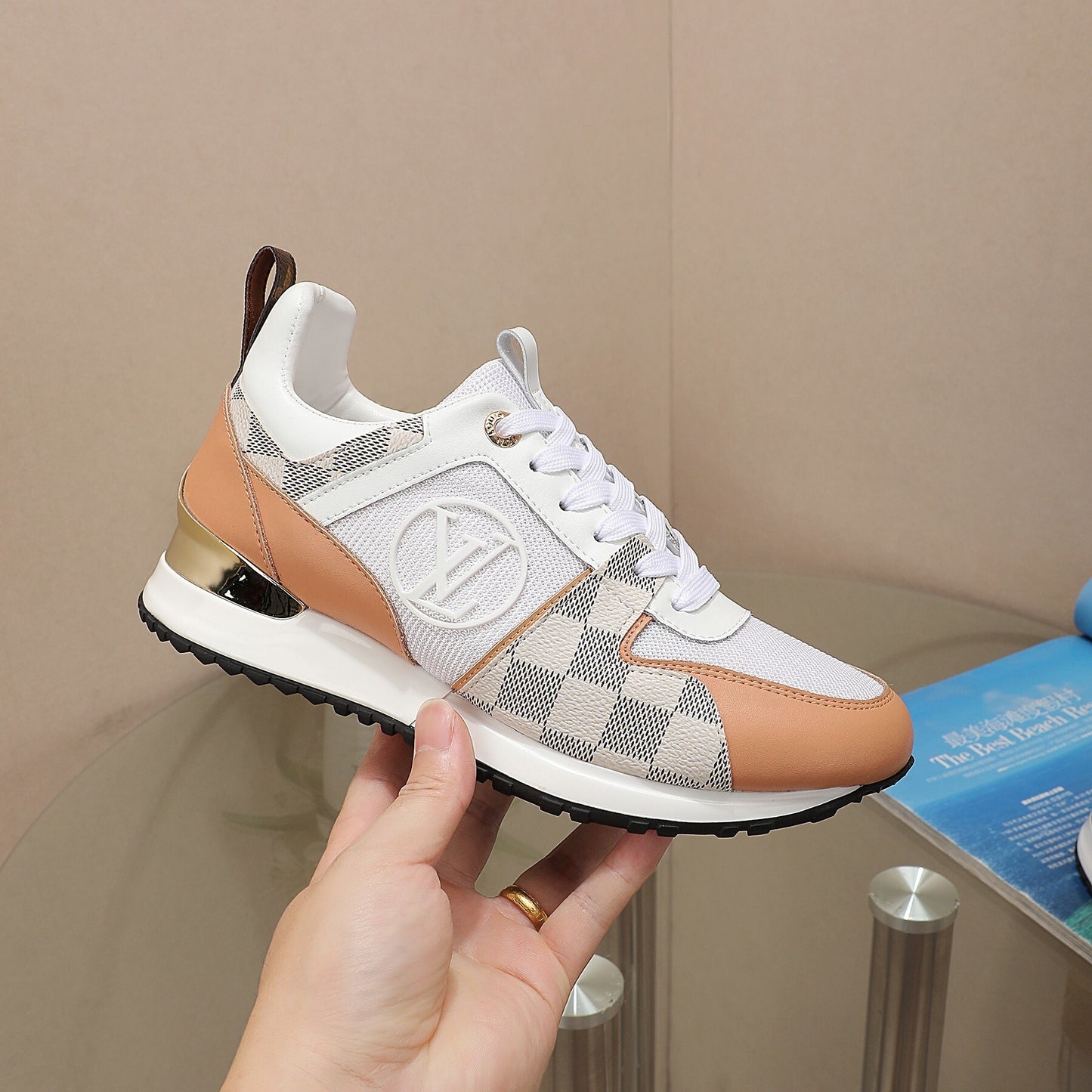 Louis Vuitton Women's Stylish Sneakers With Checkered Patterns And Logo