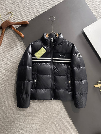 Gucci Black High - Neck Down Jacket With Brand Accents