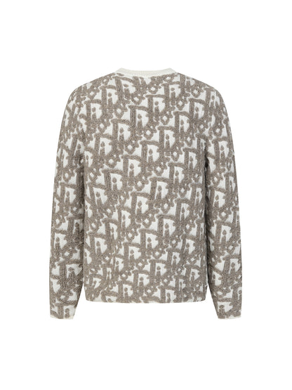 Dior Monogram Pattern Zip - Up Long Sleeve Fashion Sweater