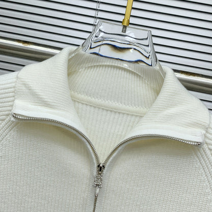 Chrome Hearts Inspired White Knit Cardigan With Collar Metal Buttons And Pockets