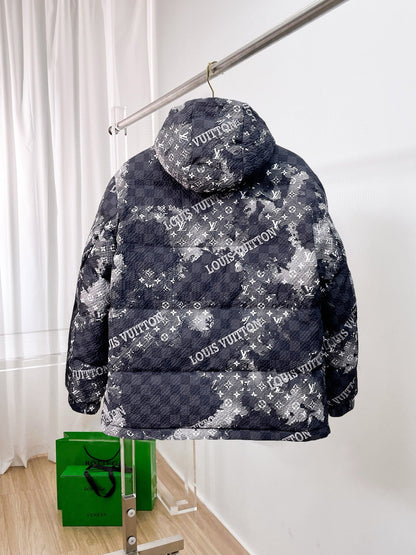 Louis Vuitton Hooded Down Jacket With Monogram And Logo Print