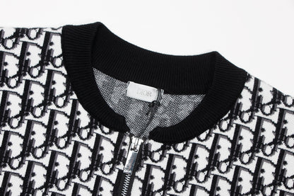 Dior Monogram Pattern Zip - Up Long Sleeve Fashion Sweater