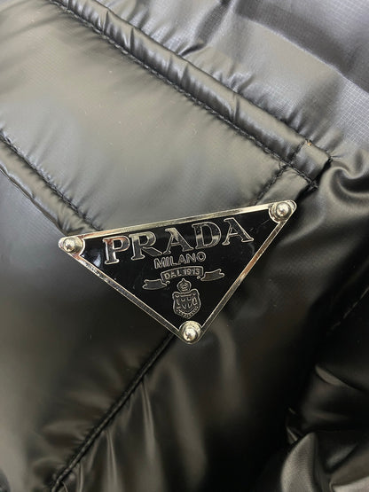 Black Prada Hooded Puffer Jacket With Logo Pocket