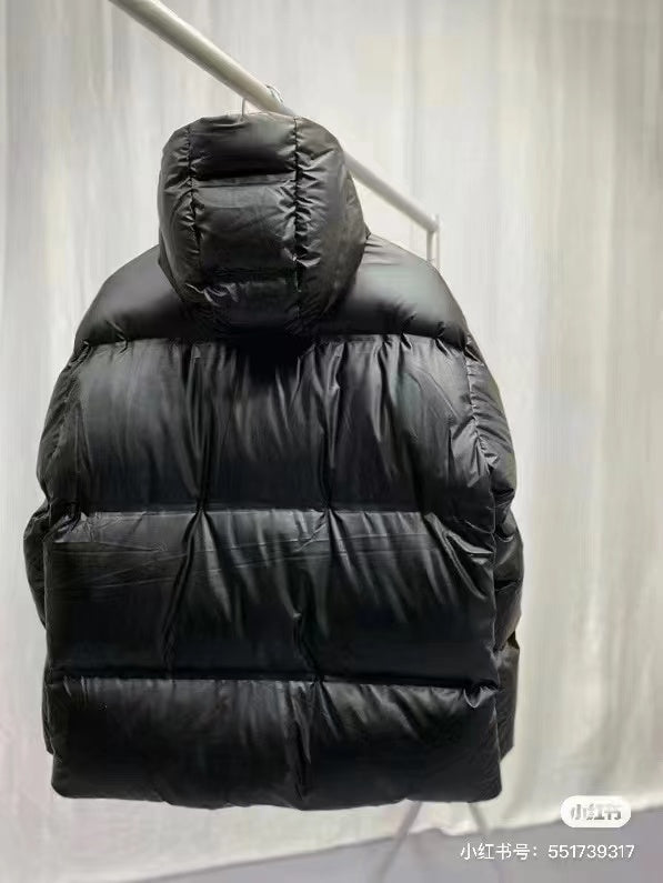 Prada Black Hooded Short Down Jacket With Brand Details
