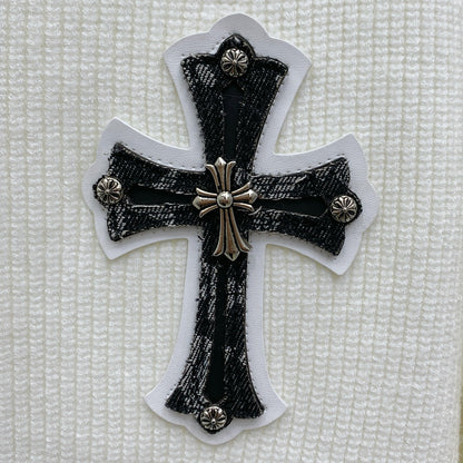 Chrome Hearts Inspired White Knit Cardigan With Collar Metal Buttons And Pockets