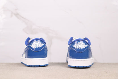 Air Jordan 1 Low Blue White Patent Leather Basketball Shoes