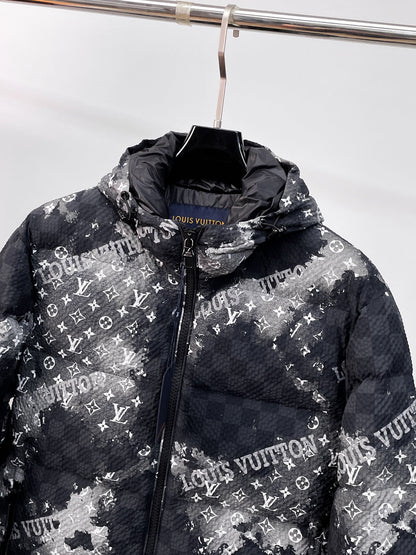 Louis Vuitton Hooded Down Jacket With Monogram And Logo Print