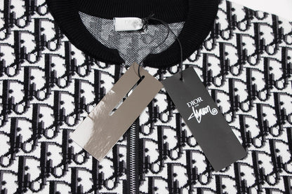 Dior Monogram Pattern Zip - Up Long Sleeve Fashion Sweater