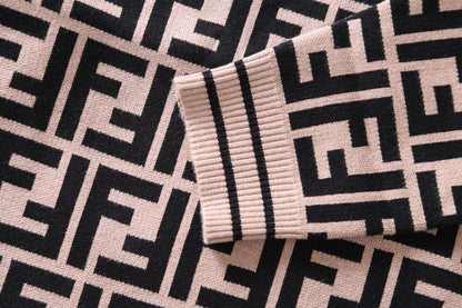 Fendi Pink And Black FF Pattern Crew Neck Long Sleeve Sweater