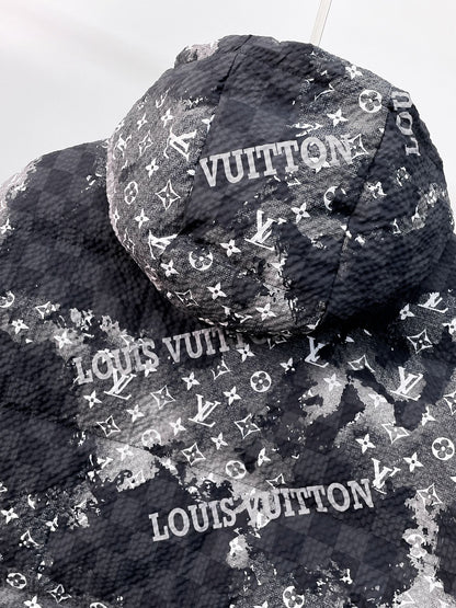 Louis Vuitton Hooded Down Jacket With Monogram And Logo Print