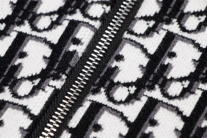 Dior Monogram Pattern Zip - Up Long Sleeve Fashion Sweater