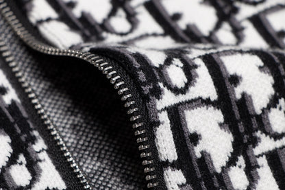 Dior Monogram Pattern Zip - Up Long Sleeve Fashion Sweater