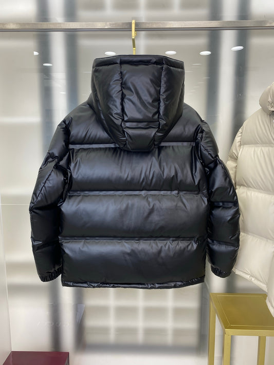 Black Prada Hooded Puffer Jacket With Logo Pocket