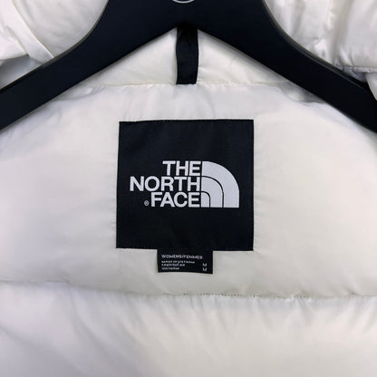 The North Face Black And White Color Block Cropped Nuptse Puffer Jacket