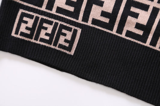Fendi Pink And Black FF Pattern Crew Neck Long Sleeve Sweater
