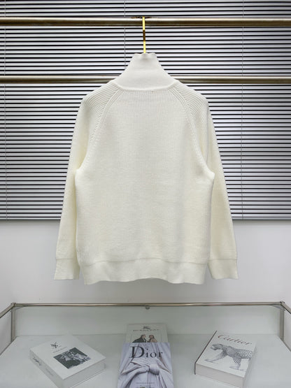 Chrome Hearts Inspired White Knit Cardigan With Collar Metal Buttons And Pockets