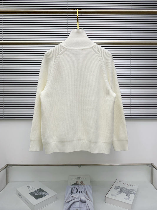 Chrome Hearts Inspired White Knit Cardigan With Collar Metal Buttons And Pockets