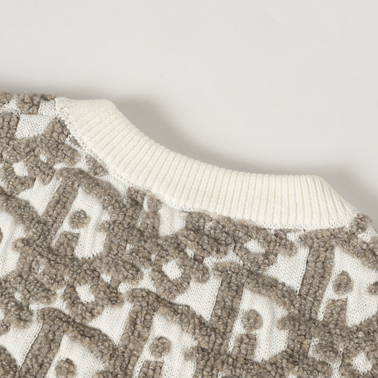 Dior Monogram Pattern Zip - Up Long Sleeve Fashion Sweater