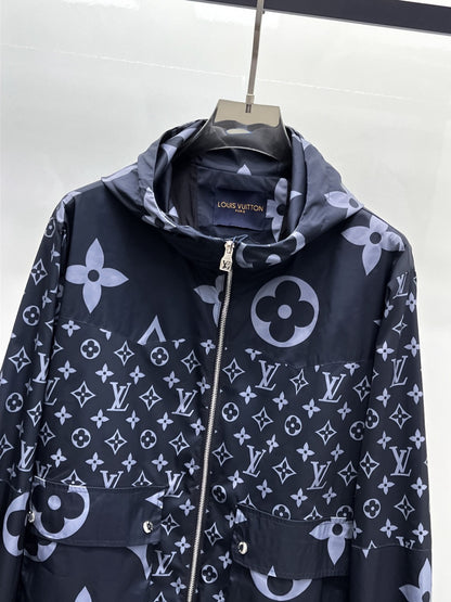Louis Vuitton Monogram Print Hooded Windbreaker with Zip-Front